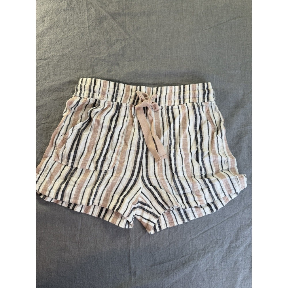 Becool Relaxed Elastic Striped Linen Shorts size Medium‎ With Pockets